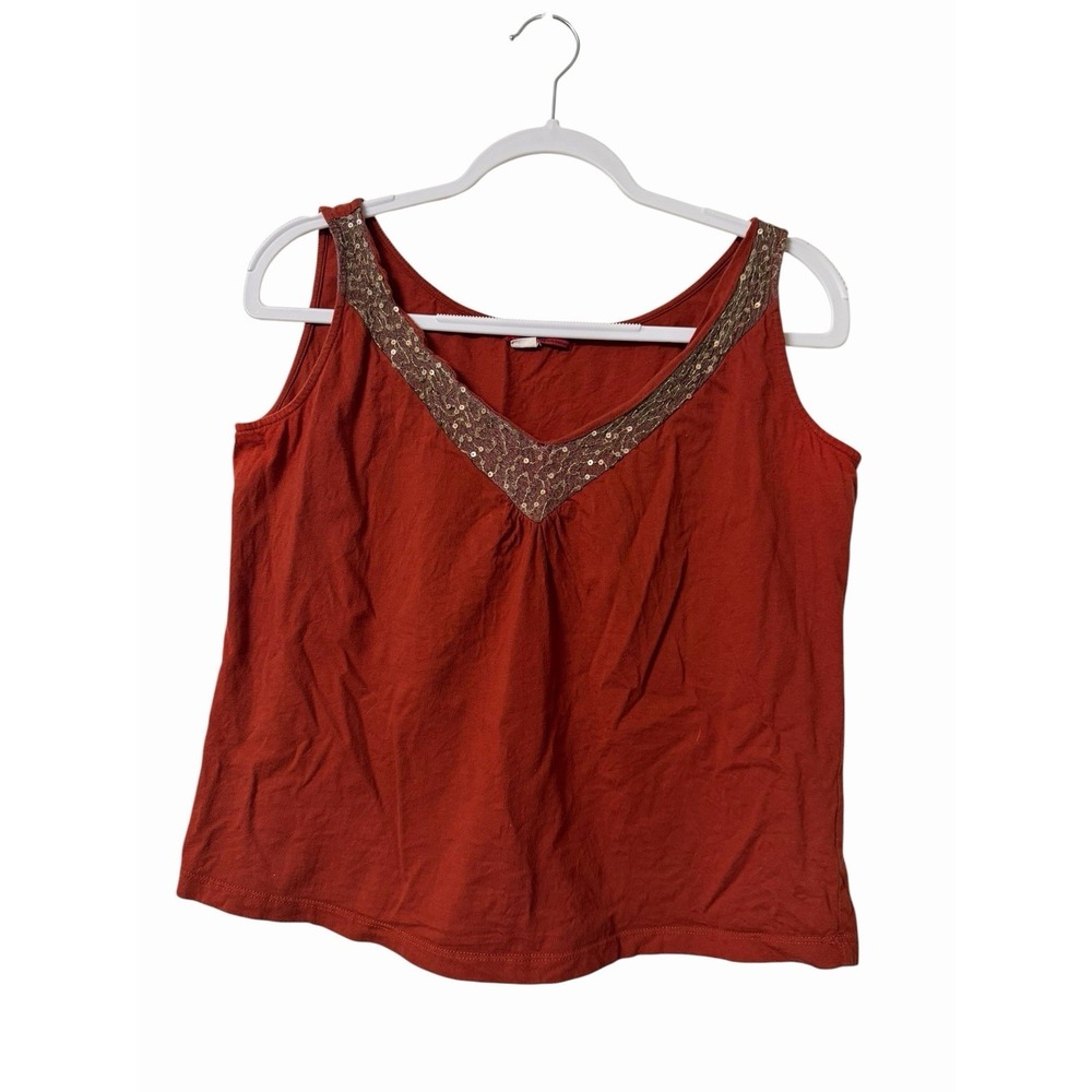 Tape Measure Rust Orange Fairycore Sequin Tank Y2K Large